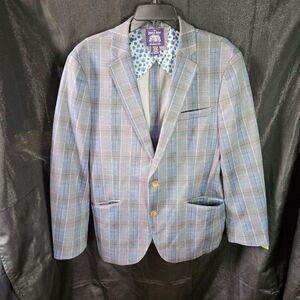 Savile Row Men’s Plaid Blazer Sport Coat Blue Gray Check Classic 42R